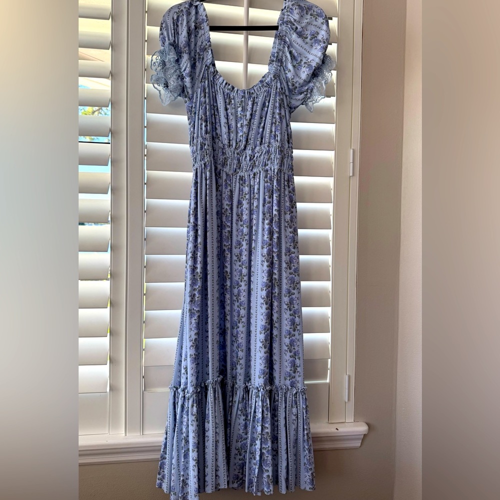 Loveshackfancy floral blue maxi dress size xs